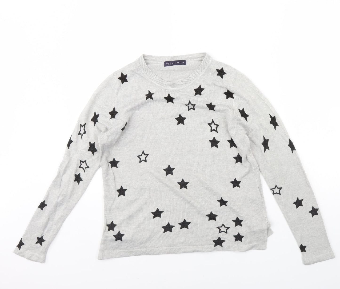 m&s Womens Grey   Pullover Jumper Size 12  - star detail