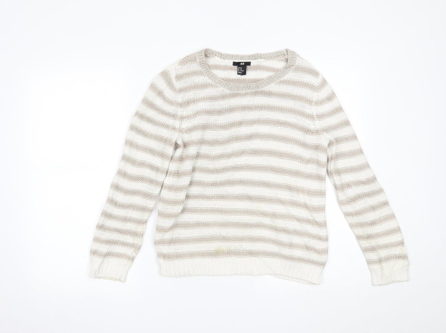 H&M Womens Beige Striped  Pullover Jumper Size XS