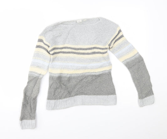 Gap Girls Grey Striped  Pullover Jumper Size 10-11 Years