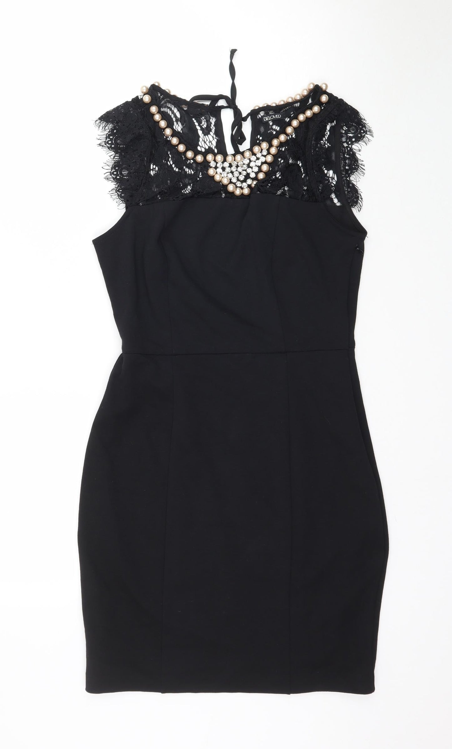 Beloved Womens Black   Pencil Dress  Size XS  - Lace and Pearl detail
