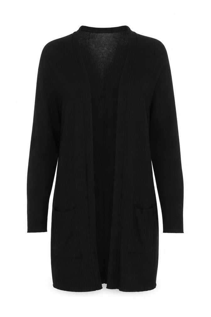 Front view of C&A women’s black knit cardigan jumper, size S