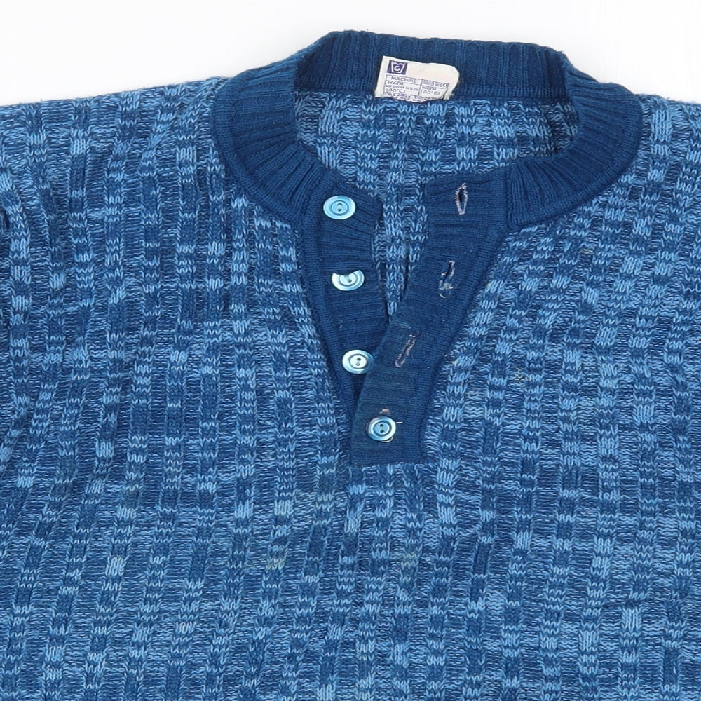 Fully Fashioned Womens Blue  Knit Henley Jumper Size XL