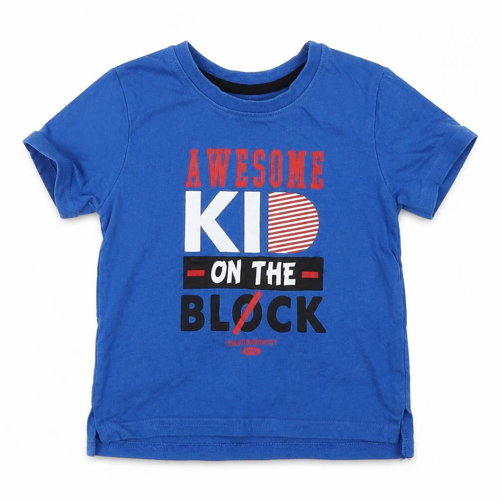 Front view of Rebel boys’ blue basic t-shirt, size 12-18, months