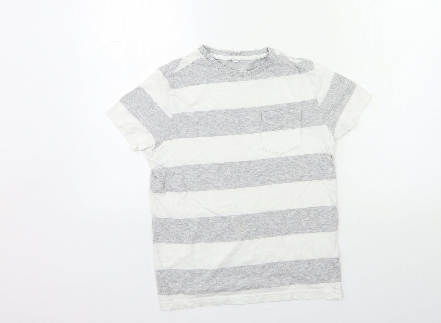 Marks and Spencer Boys Grey Striped  Basic T-Shirt Size 9-10 Years