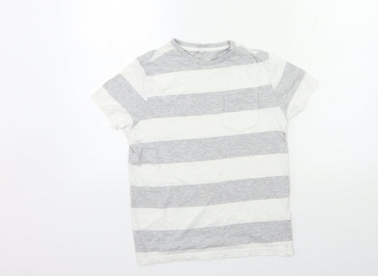 Marks and Spencer Boys Grey Striped  Basic T-Shirt Size 9-10 Years