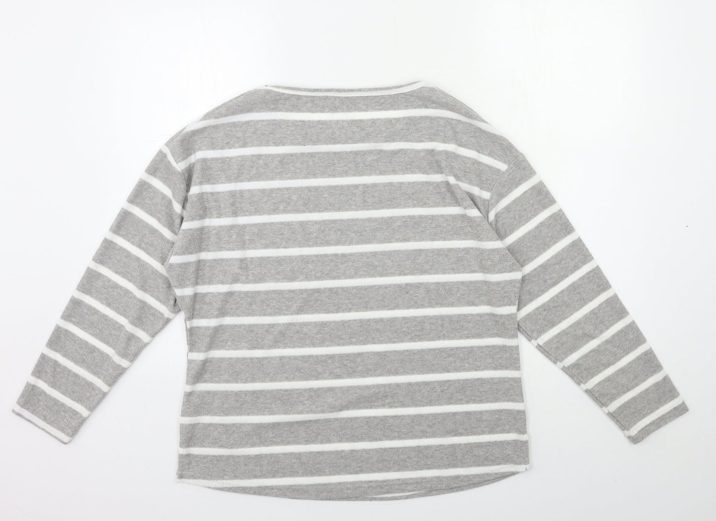 M&Co Womens Grey Striped  Basic T-Shirt Size 12