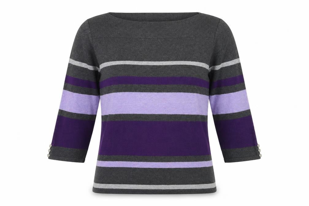 Karen Scott Womens Grey Striped Knit Pullover Jumper Size L