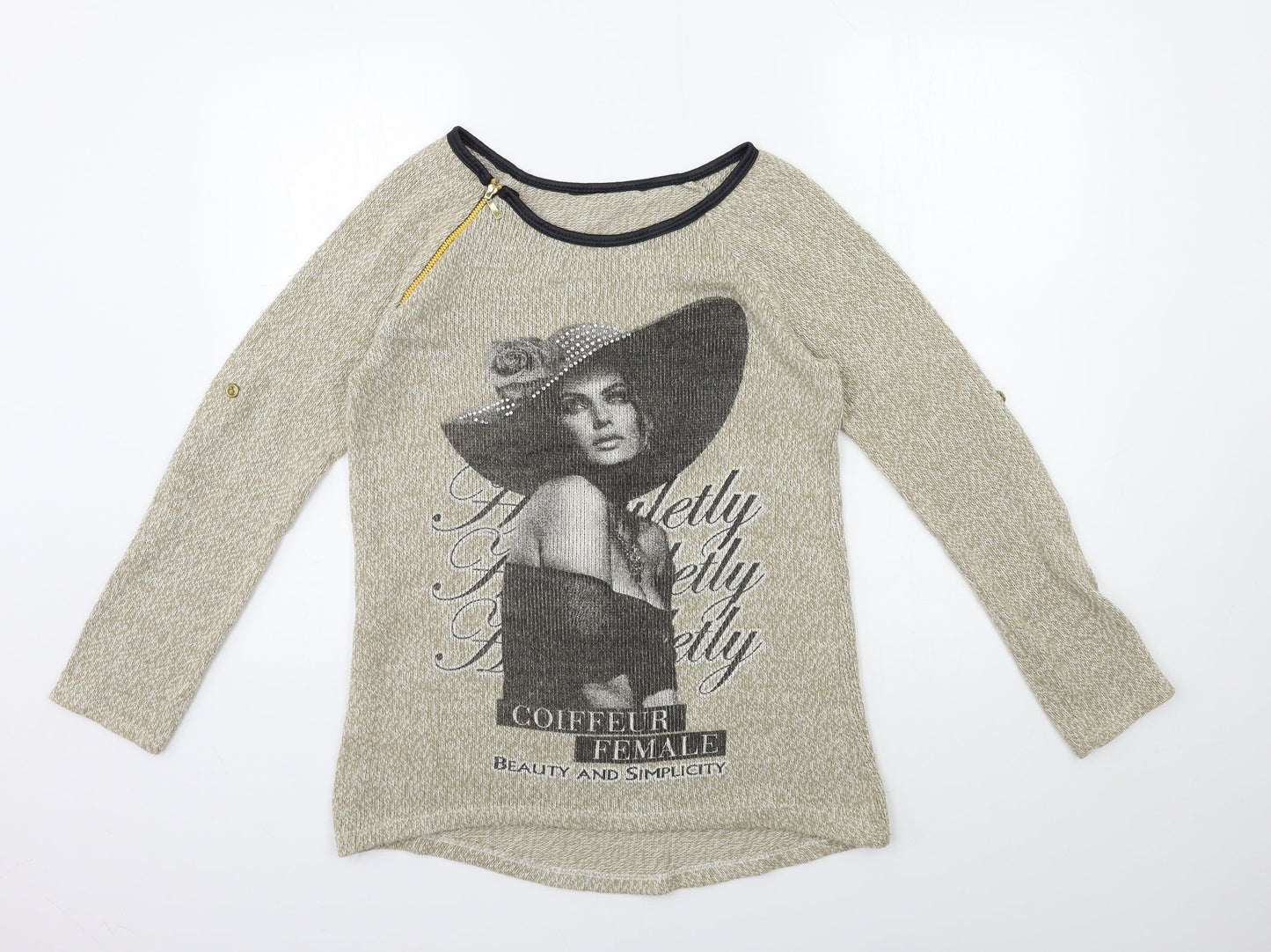 Preworn Womens Beige Geometric Knit Pullover Jumper Size M