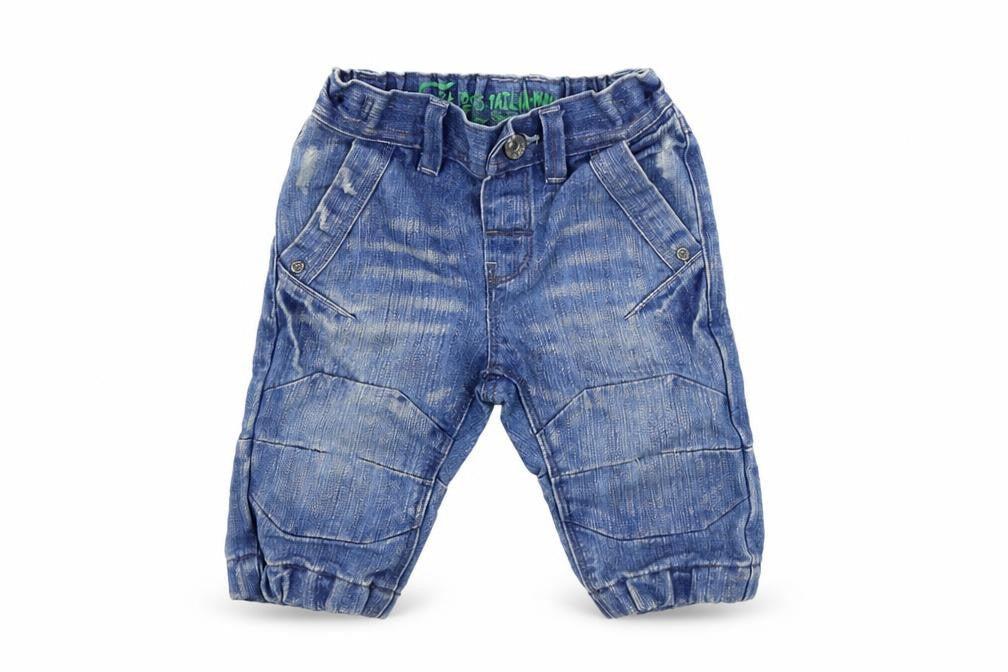 Front view of Next boys’ blue denim cargo jeans, size 3-6, months