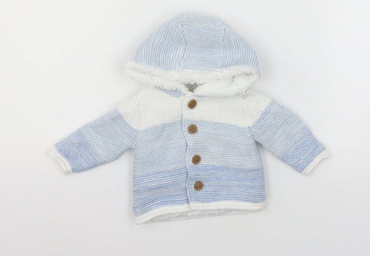 Mothercare Boys White Striped Knit Cardigan Jumper One Size