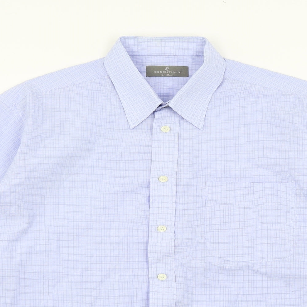 Essentials Mens Blue Check   Button-Up Size 16