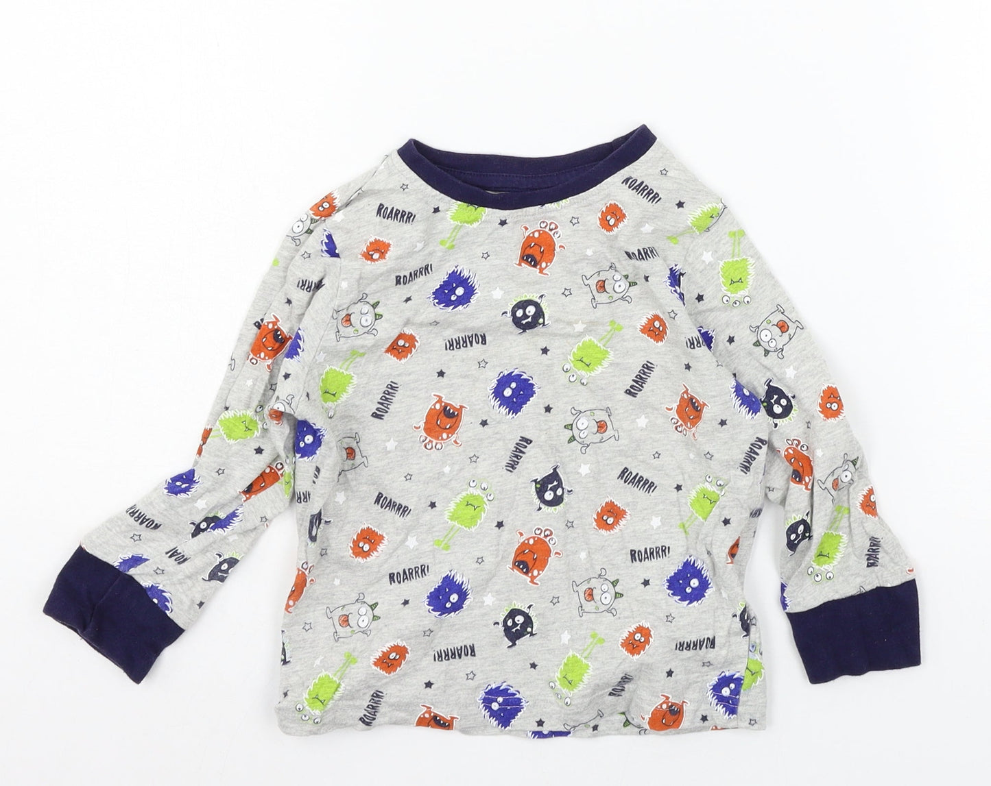 F&F Boys Grey Geometric Jersey  Pyjama Top Size 2-3 Years  - Monster
