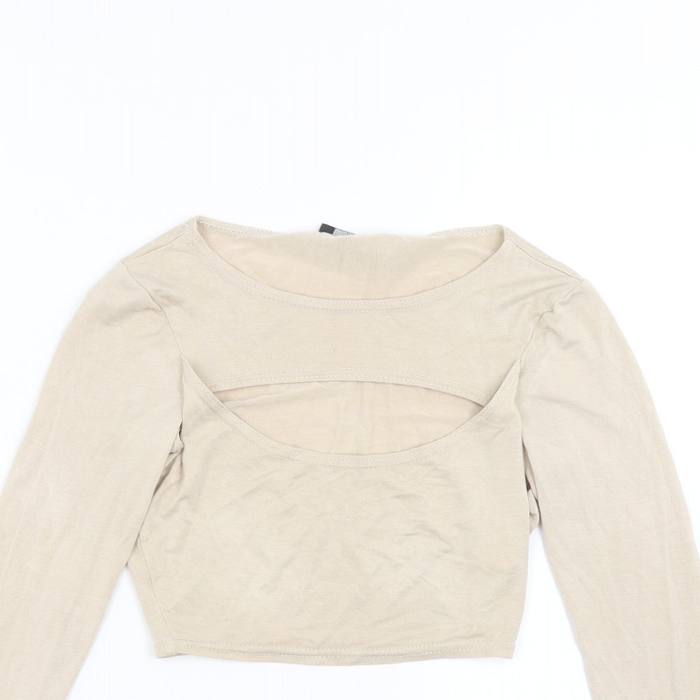 PRETTYLITTLETHING Womens Beige   Cropped T-Shirt Size 6