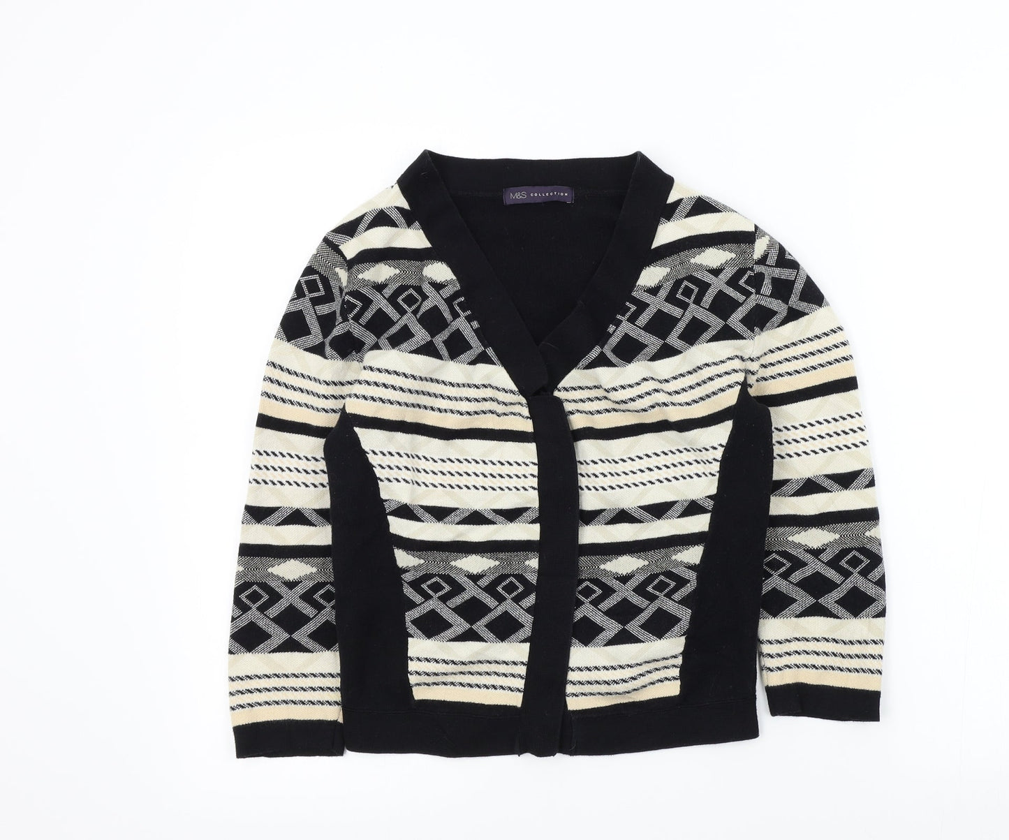 M&S Womens Black Geometric  Cardigan Jumper Size 10