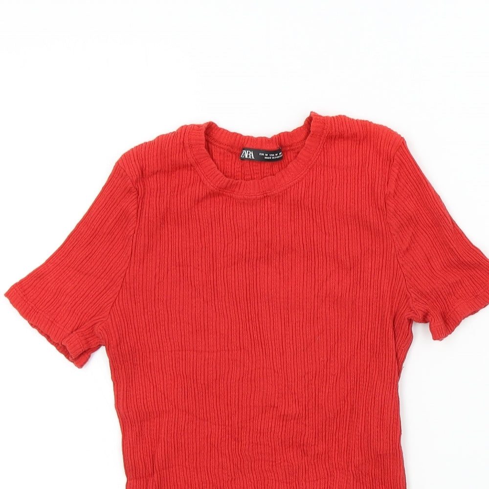 Zara Womens Red Colourblock  Basic T-Shirt Size M