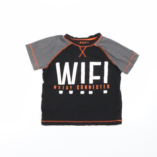 Matalan Boys Black   Basic T-Shirt Size 7 Years  - WIFI
