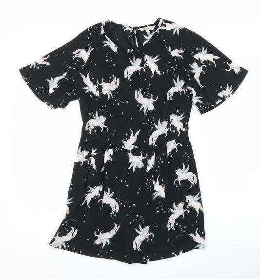 Miss Evie Girls Black   Romper One-Piece Size 11 Years  - Unicorn