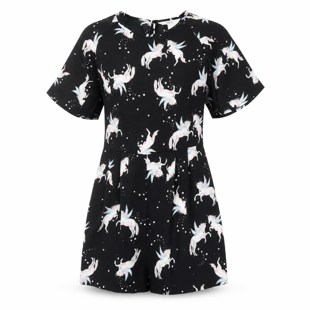 Miss Evie Girls Black   Romper One-Piece Size 11 Years  - Unicorn