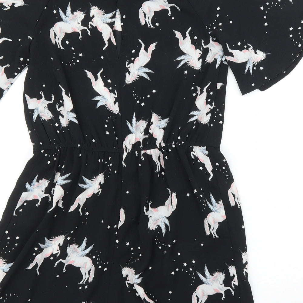 Miss Evie Girls Black   Romper One-Piece Size 11 Years  - Unicorn