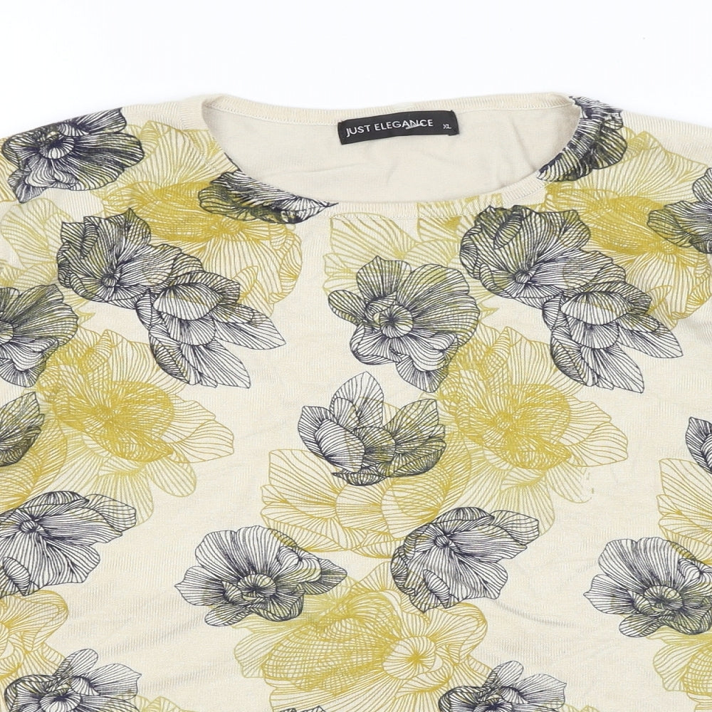 Just Elegance Womens Beige Floral  Pullover Jumper Size XL
