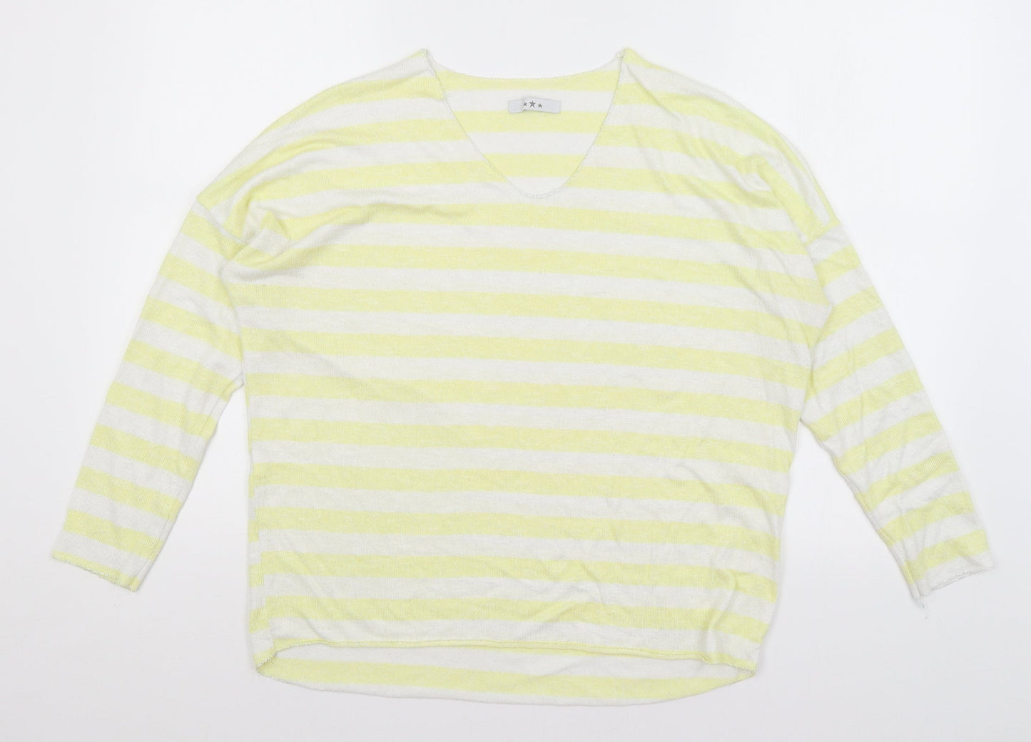 Preworn Womens Yellow Striped  Basic T-Shirt Size M