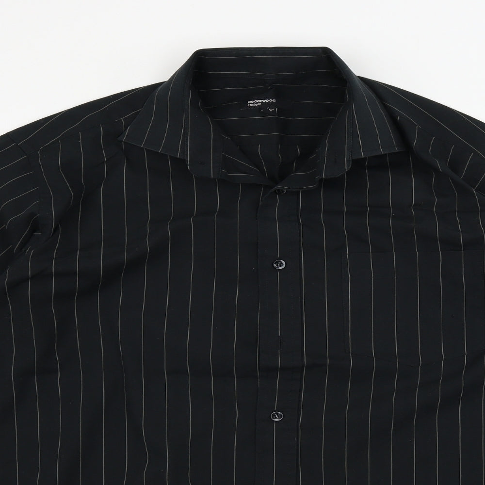 Cedar Wood State  Mens Black Striped   Button-Up Size 15