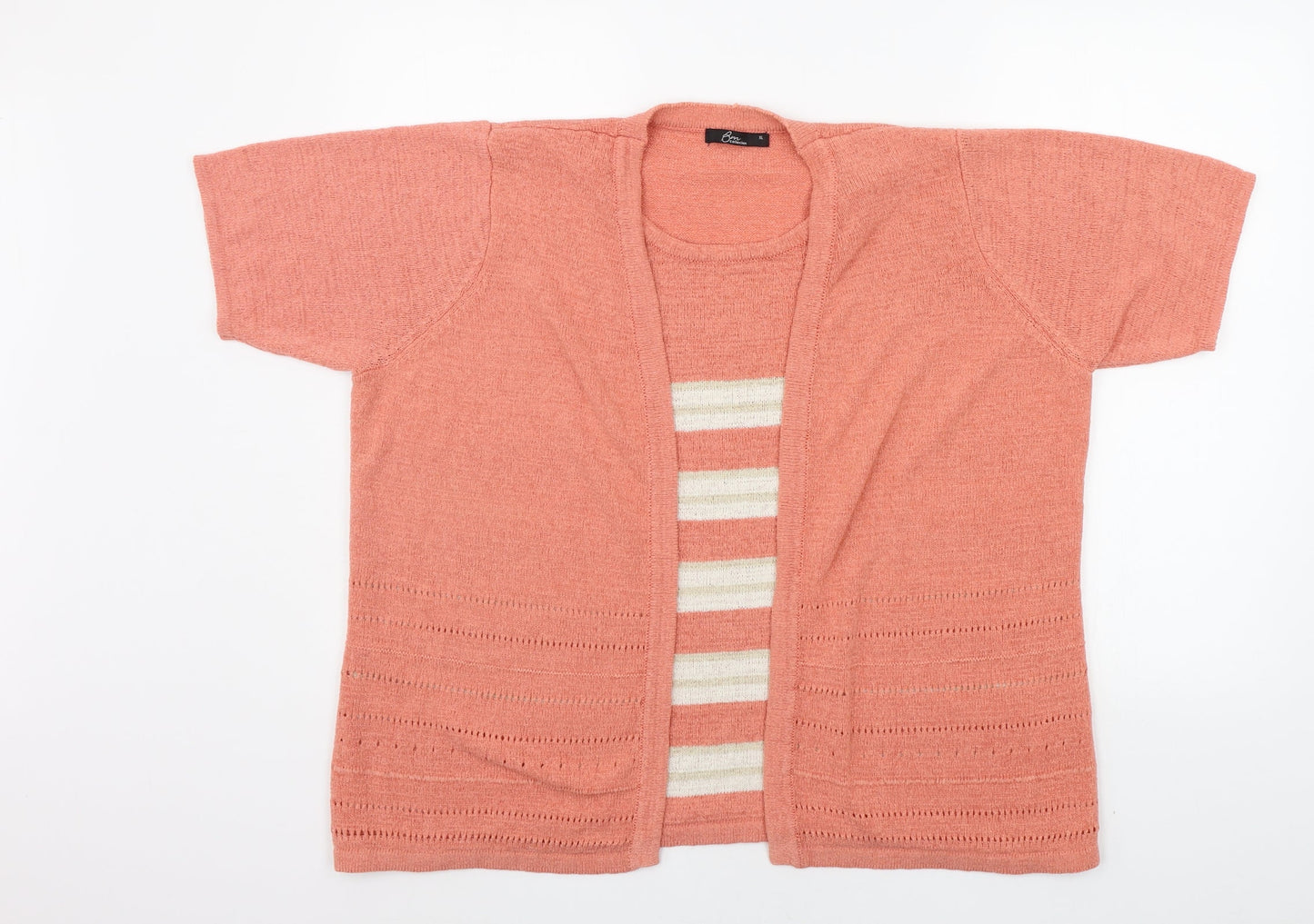bm Collection Womens Orange Striped  Pullover Jumper Size XL