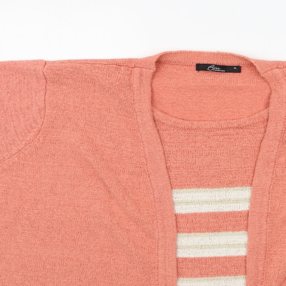 bm Collection Womens Orange Striped  Pullover Jumper Size XL