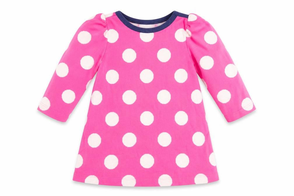 Front view of M girls’ pink polka dot basic casual, size 6-9, months
