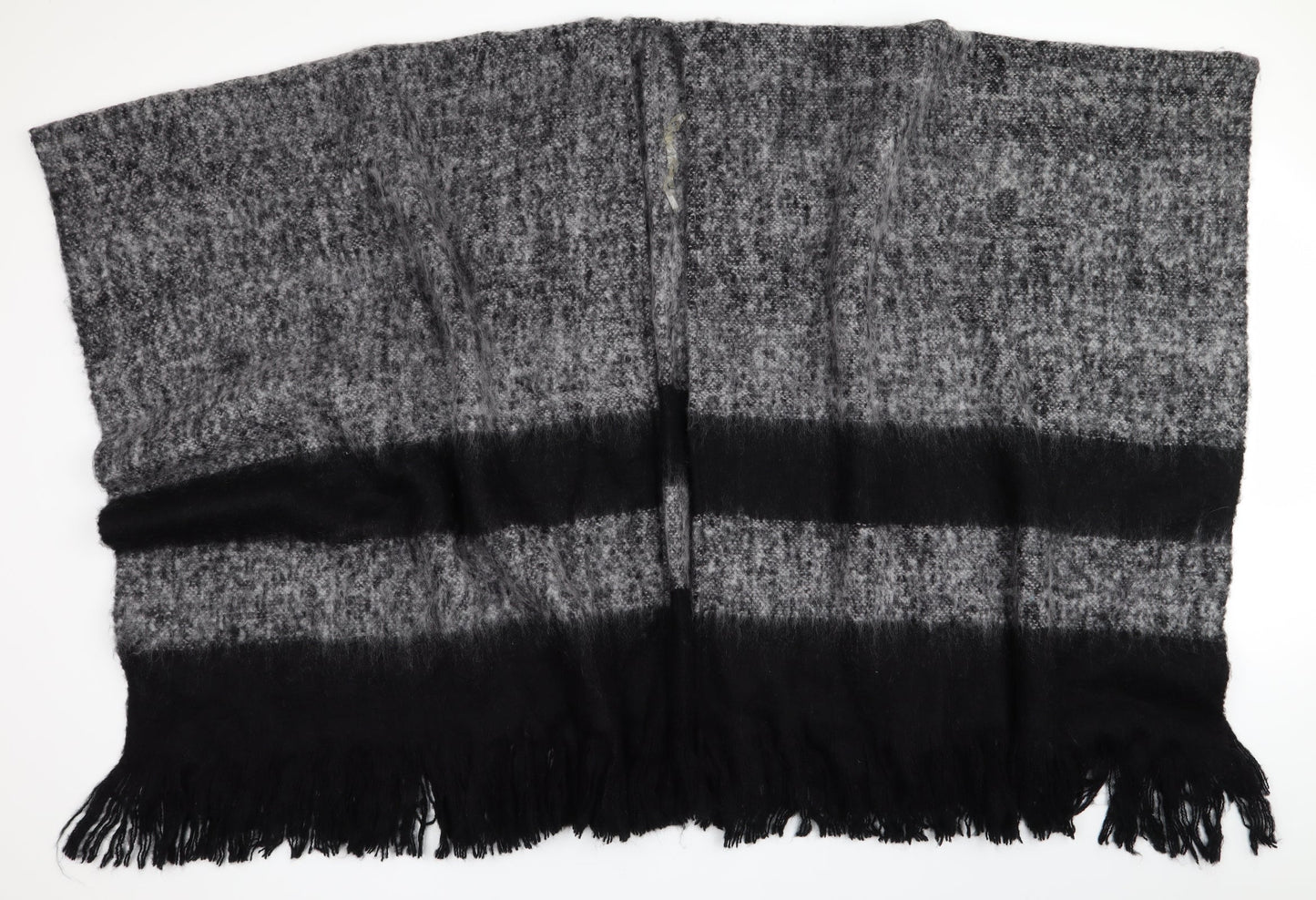 Preworn Womens Black Striped  Overcoat Poncho One Size  - Mohair effect