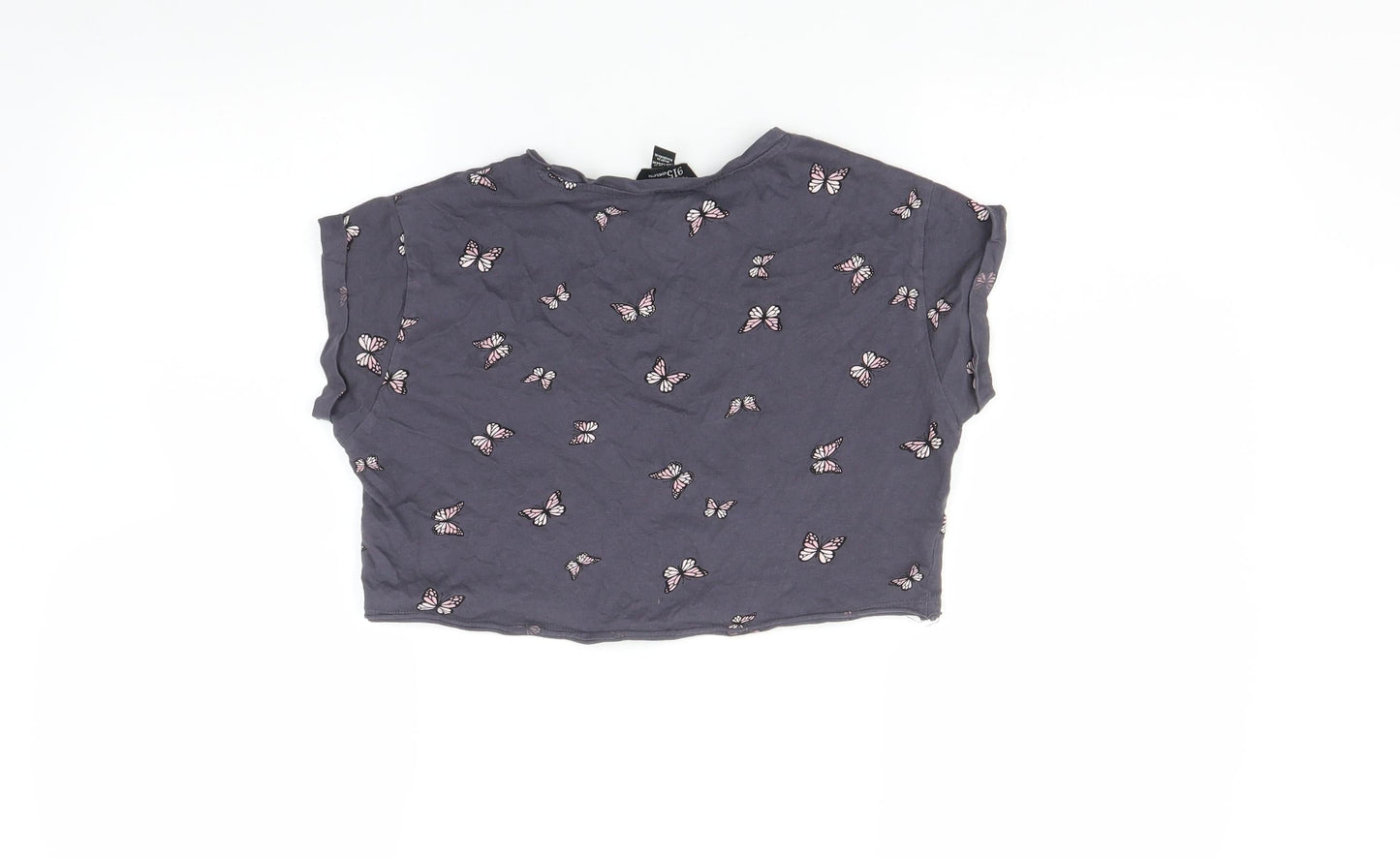 New Look Girls Grey   Basic T-Shirt Size 10-11 Years  - Butterfly print - cropped