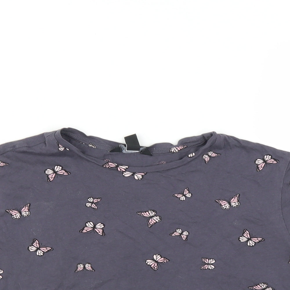 New Look Girls Grey   Basic T-Shirt Size 10-11 Years  - Butterfly print - cropped