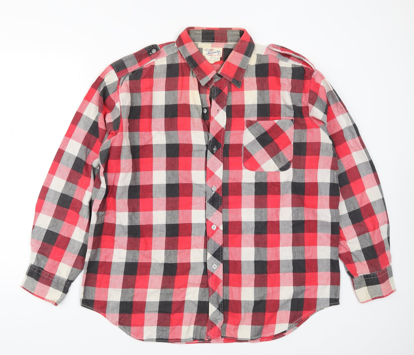 Friendship Mens Red Check   Button-Up Size XL