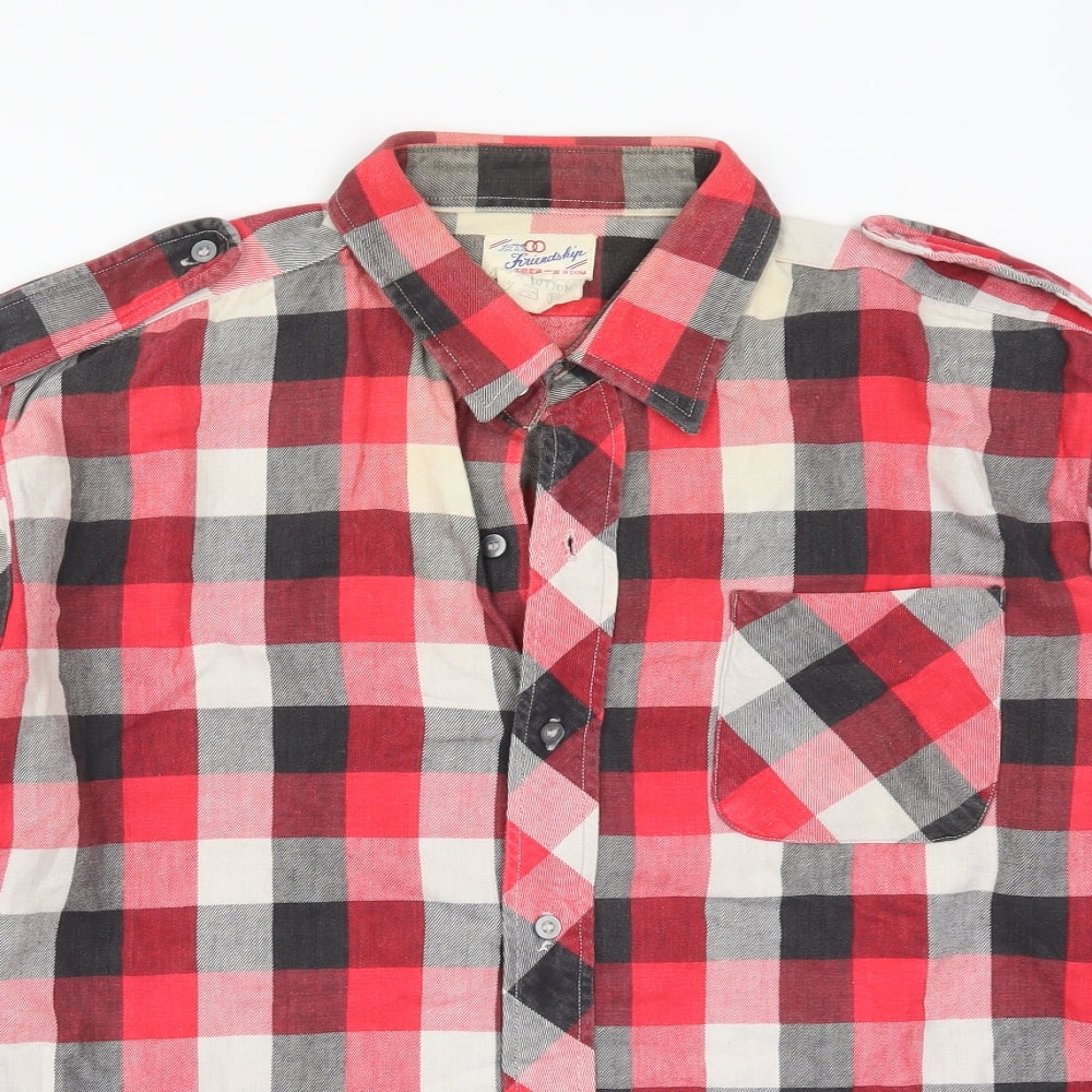 Friendship Mens Red Check   Button-Up Size XL