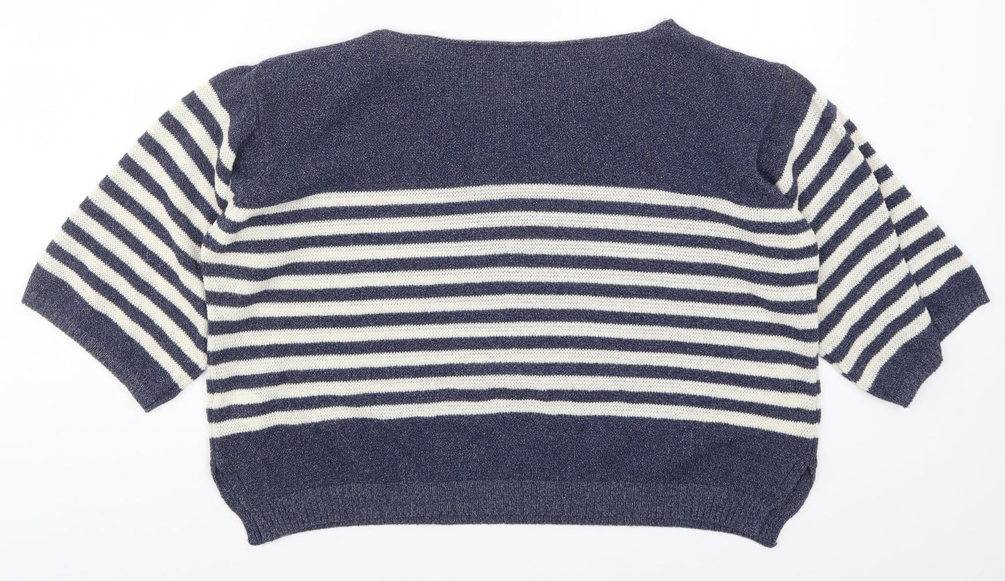 Preworn Womens Blue Striped Knit Pullover Jumper Size S