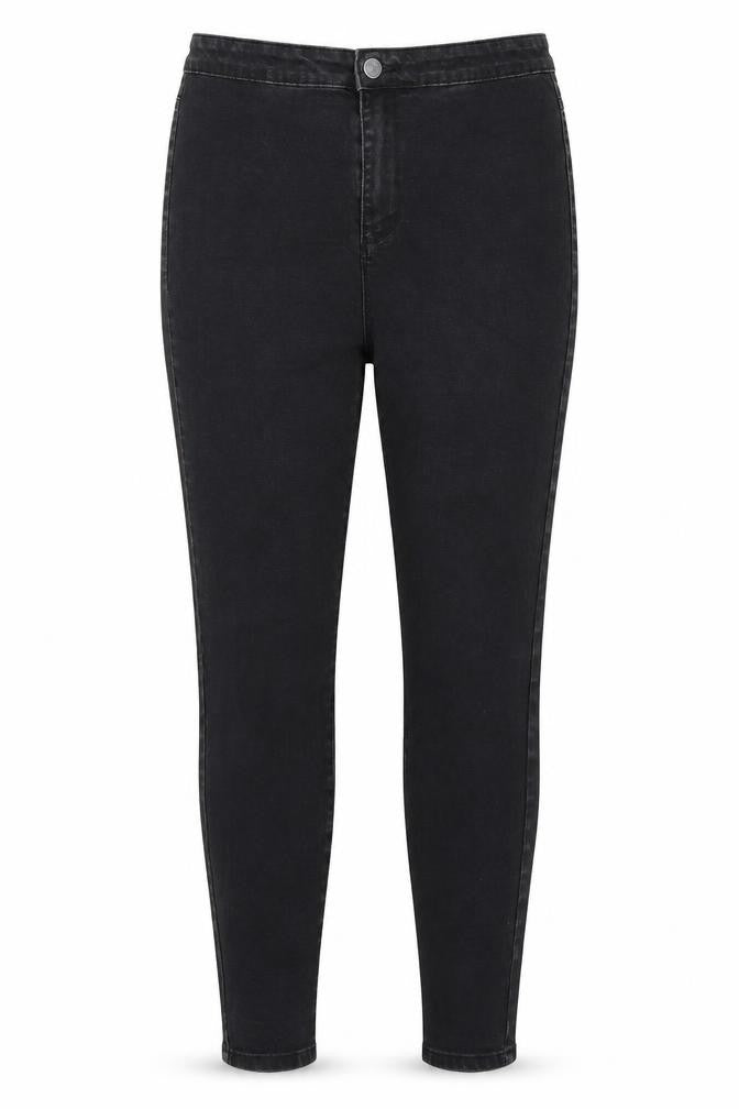 Front view of Denim Co women’s black denim skinny jeans, size UK 14, 24-inch leg