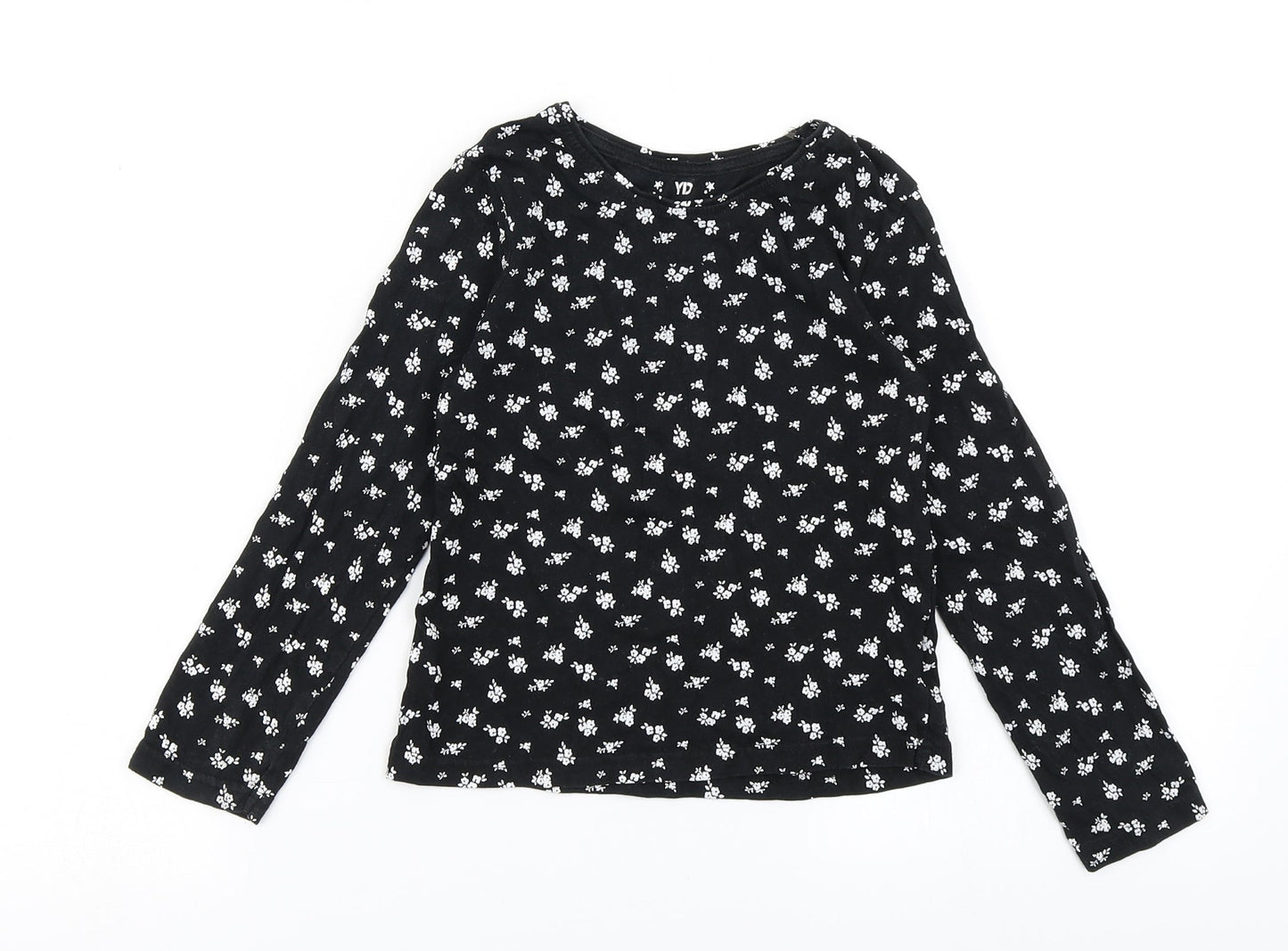 YD Girls Black Floral  Basic T-Shirt Size 7-8 Years