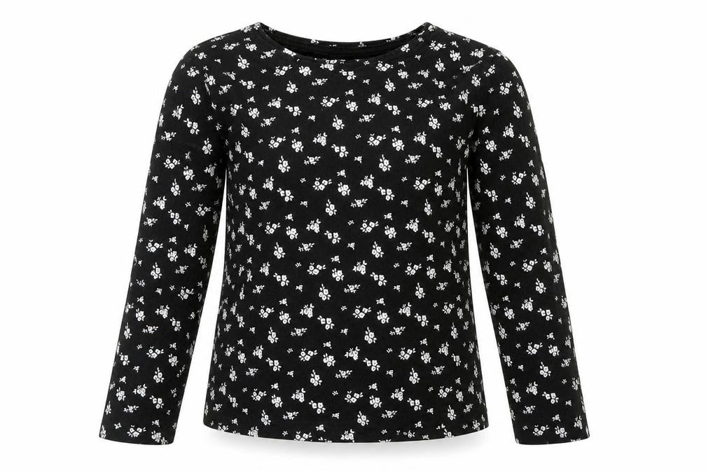 YD Girls Black Floral  Basic T-Shirt Size 7-8 Years