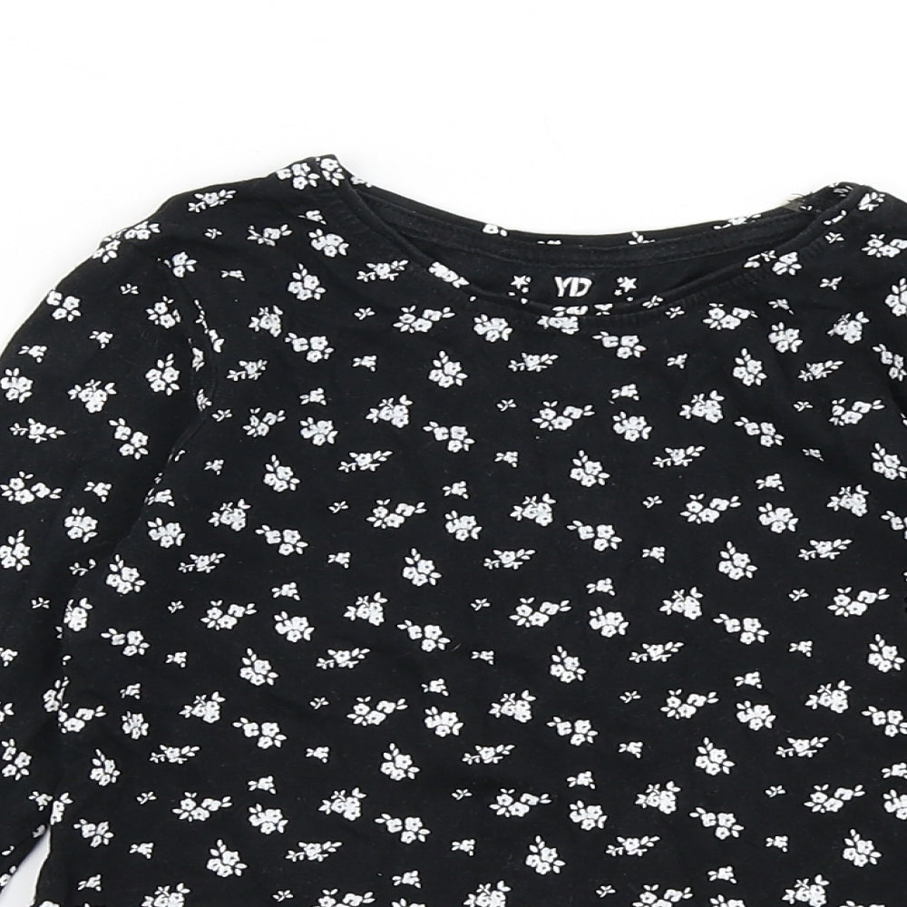 YD Girls Black Floral  Basic T-Shirt Size 7-8 Years
