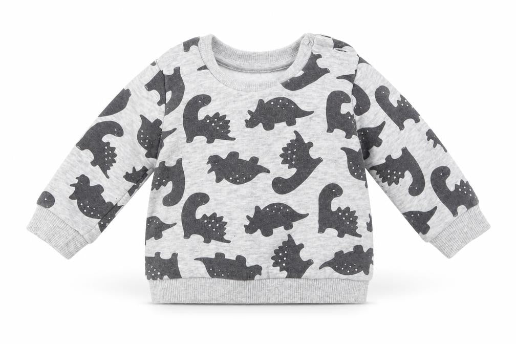 Front view of Matalan boys’ grey animal print jumper, size 0-3, months