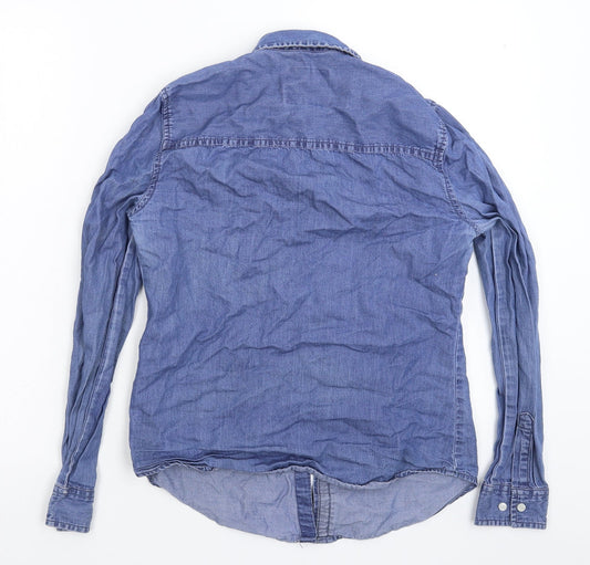 Denim & Co. Womens Blue  Denim Basic Button-Up Size 8
