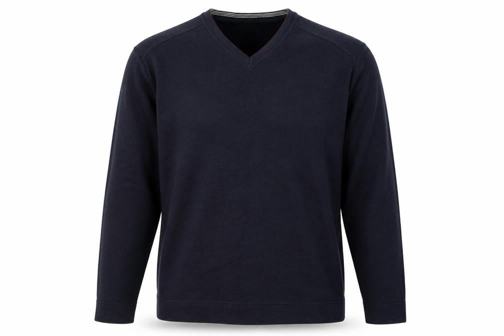 Front view of Fraser men’s blue jumper, size L