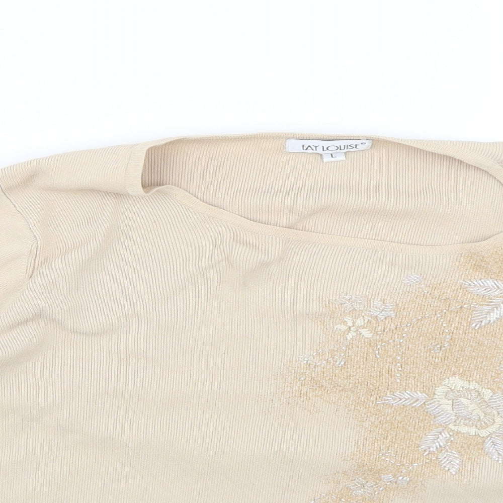 fay louise Womens Beige Floral  Pullover Jumper Size L