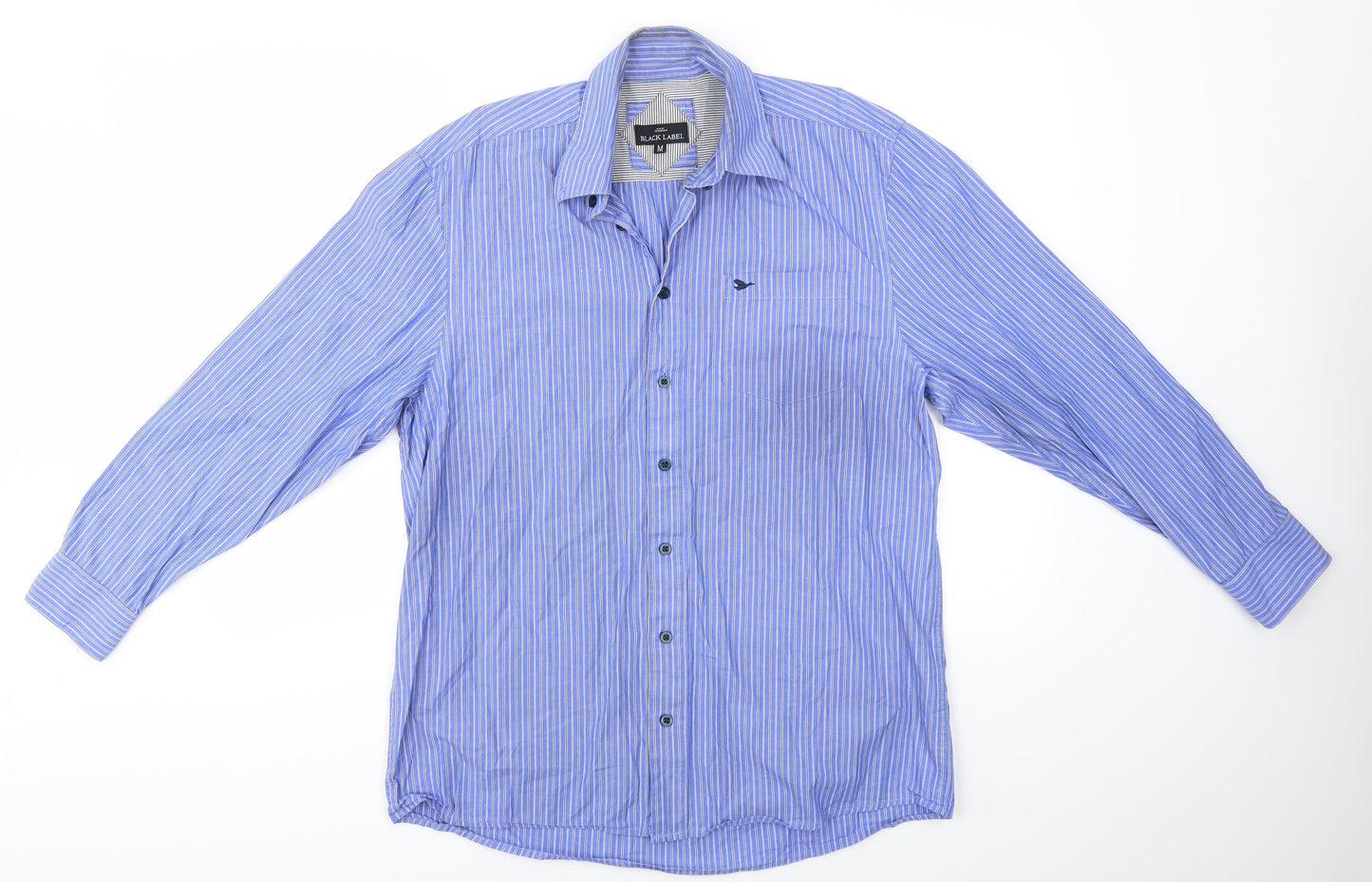 Black Label Mens Blue Striped   Button-Up Size M