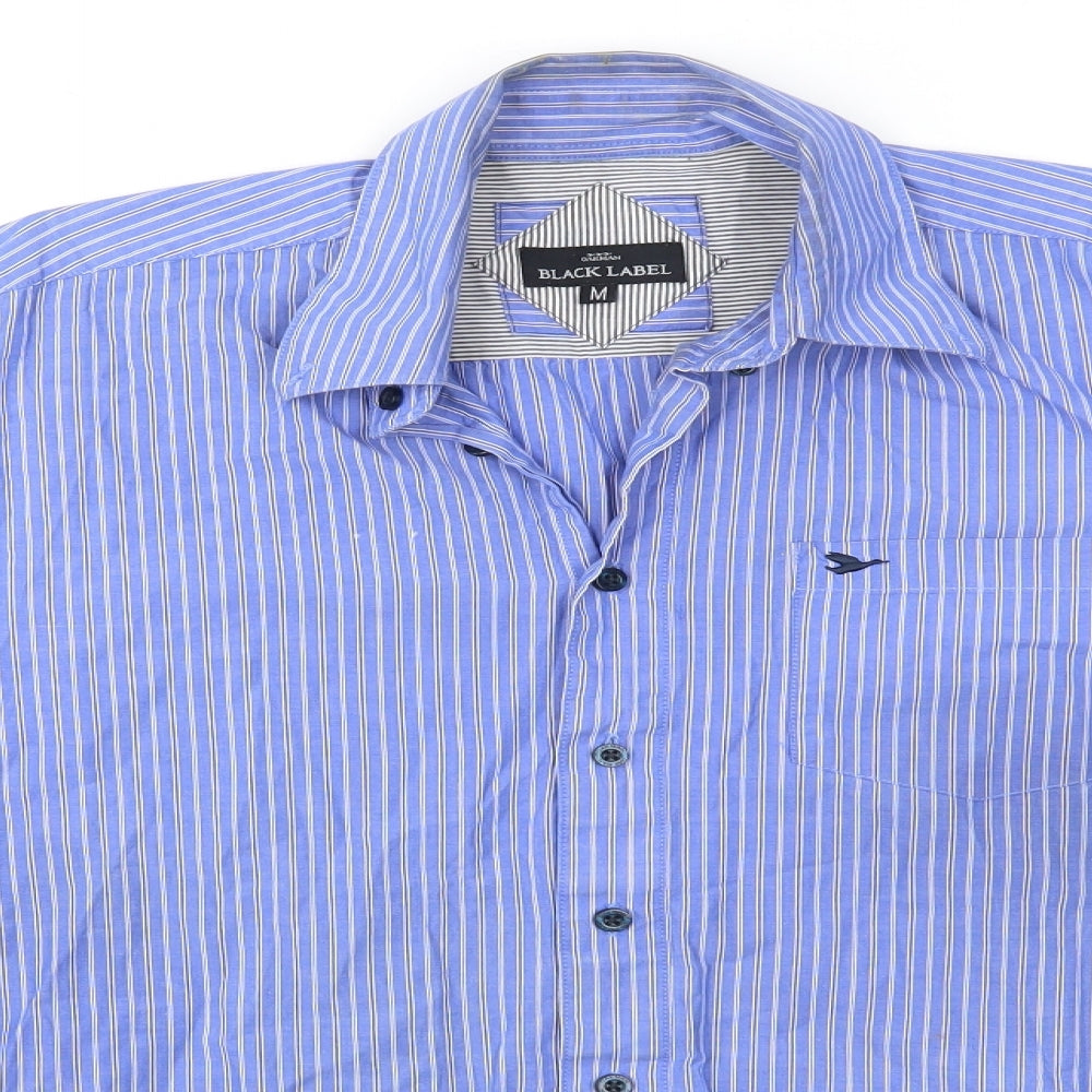 Black Label Mens Blue Striped   Button-Up Size M