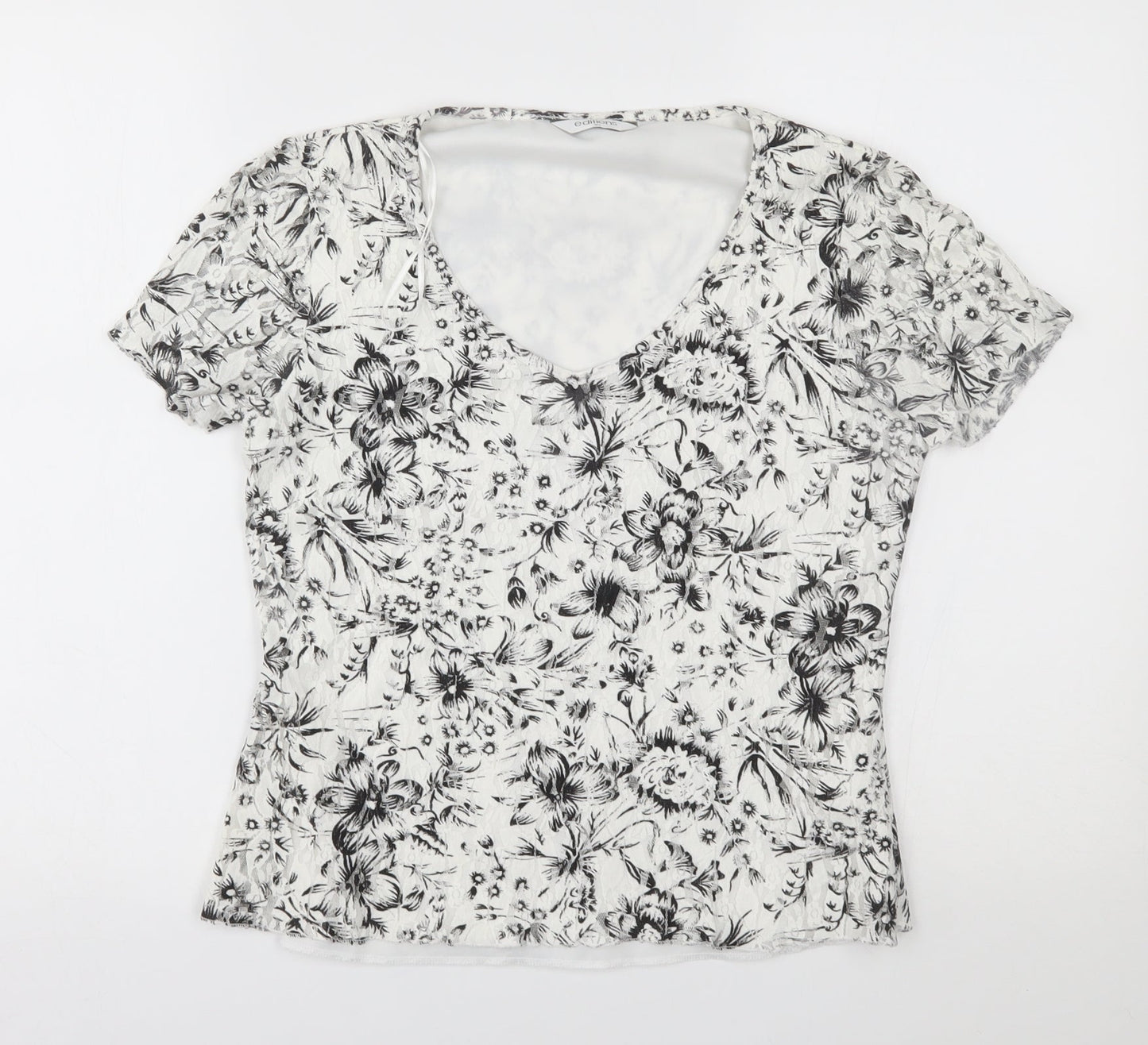 editions Womens White Floral  Basic Blouse Size 10
