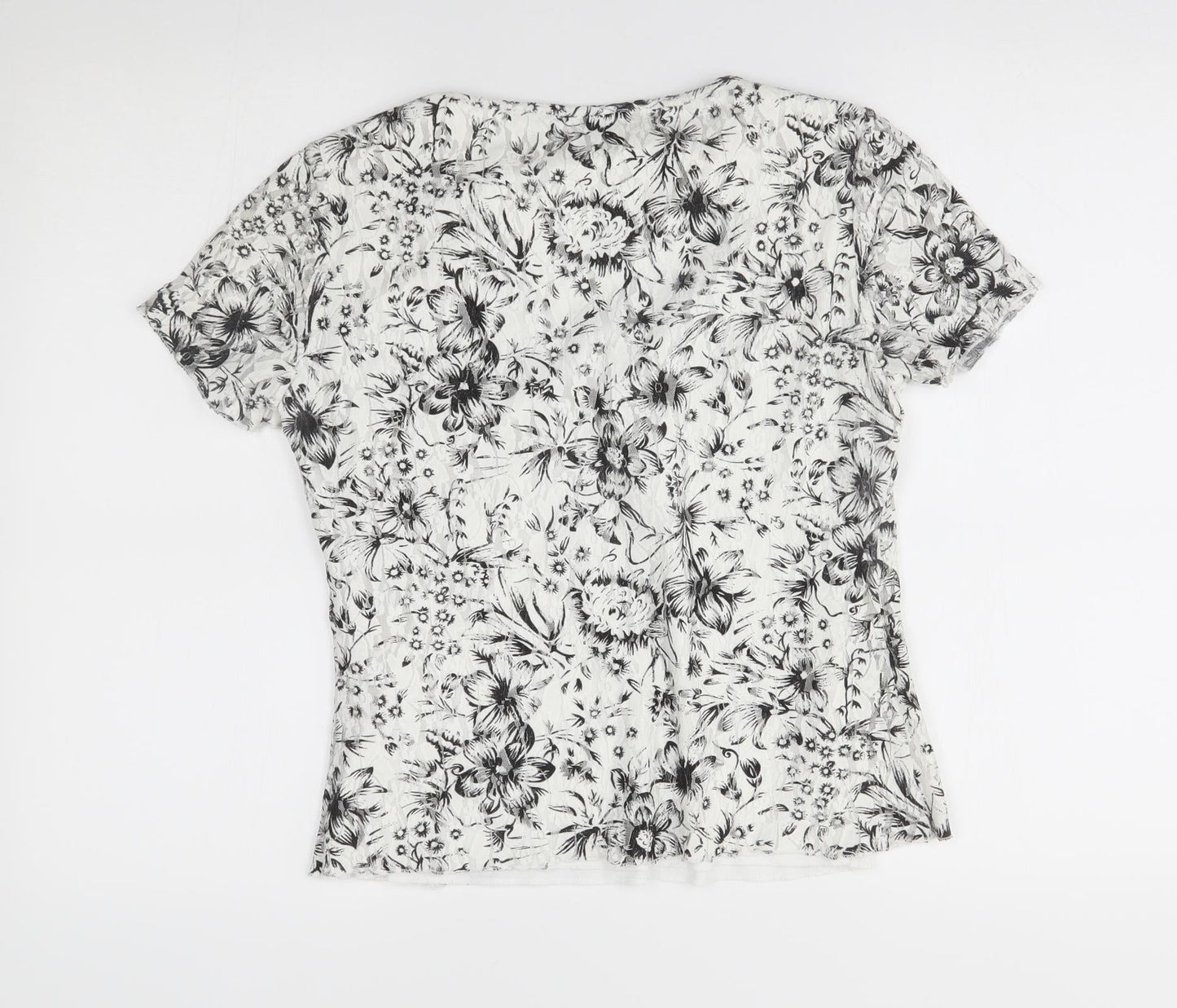 editions Womens White Floral  Basic Blouse Size 10