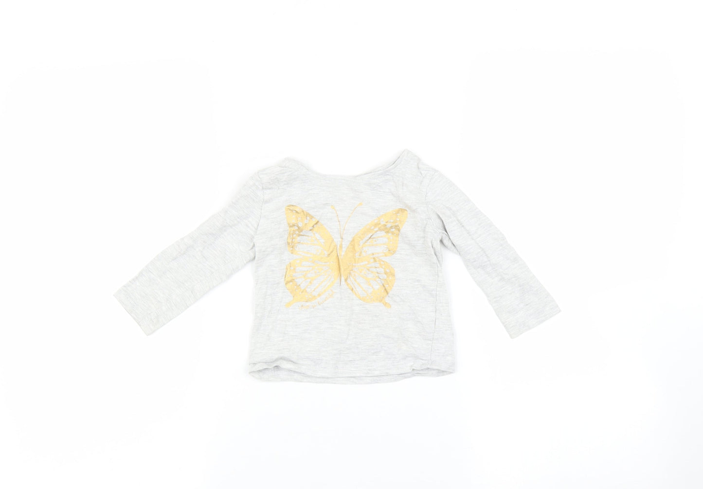 Primark Baby Grey   Basic T-Shirt Size 9-12 Months  - Butterfly