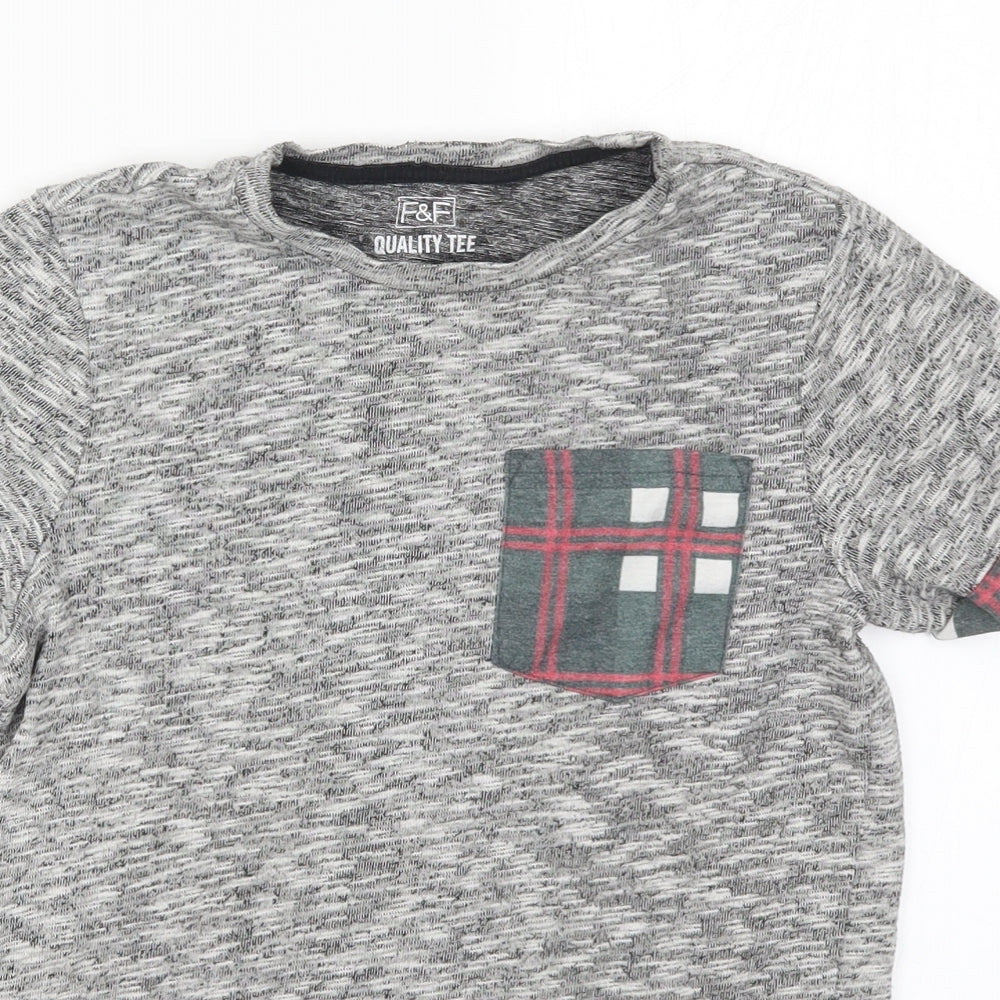 F&F Boys Grey Check  Basic T-Shirt Size 10-11 Years