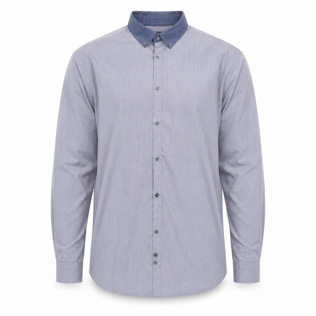 Front view of Taylor & Wright men’s blue button-up, size 17